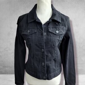 Mudd Denim Jacket Medium New Juniors Black Jean Jacket With Destruction